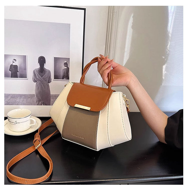 Color-Blocked Bucket Handbag for Women | PU Leather Top Handle Bag A41