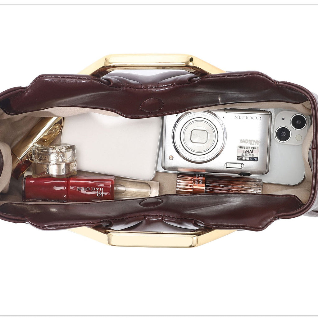 Women's Cloud Clutch Bag Soft Wrinkle PU with Gold Frame Handle A34