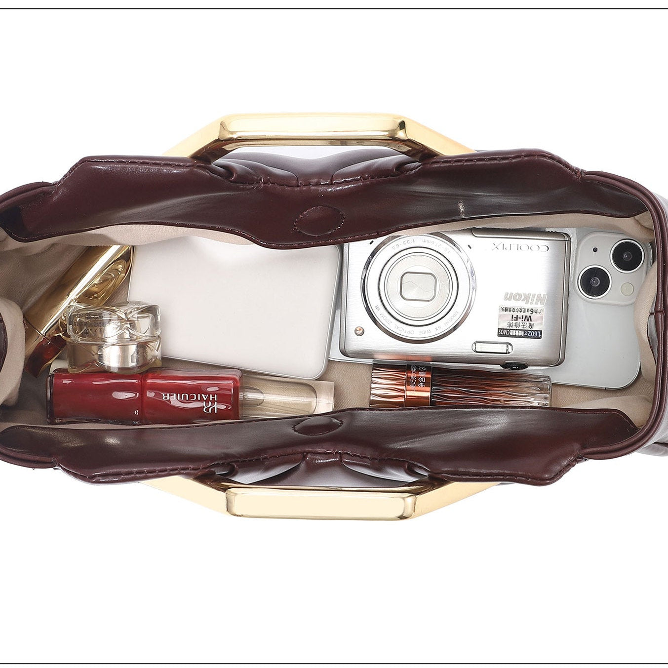 Women's Cloud Clutch Bag Soft Wrinkle PU with Gold Frame Handle A34