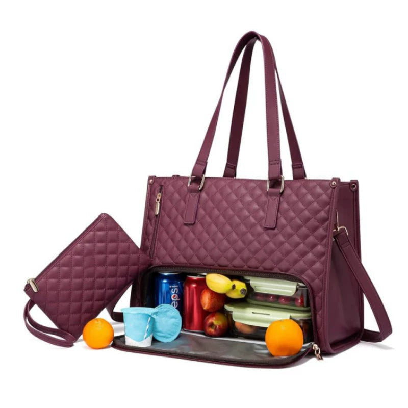 Insulated Lunch Bag for Women | Laptop Sleeve, Quilted Tote A12