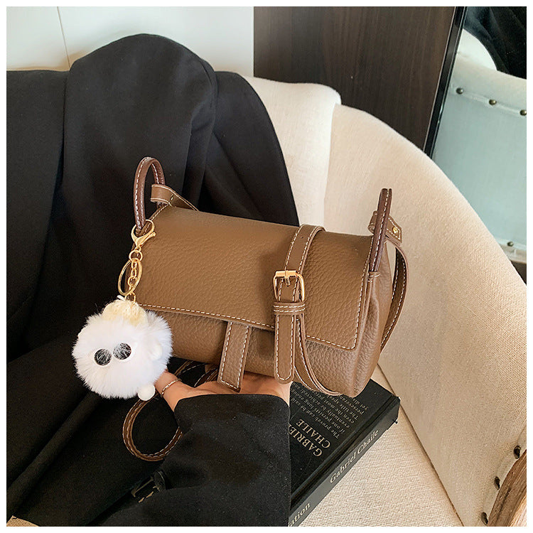 Korean Style PU Crossbody Bag | Small Shoulder Bag with Fur Pendant A60