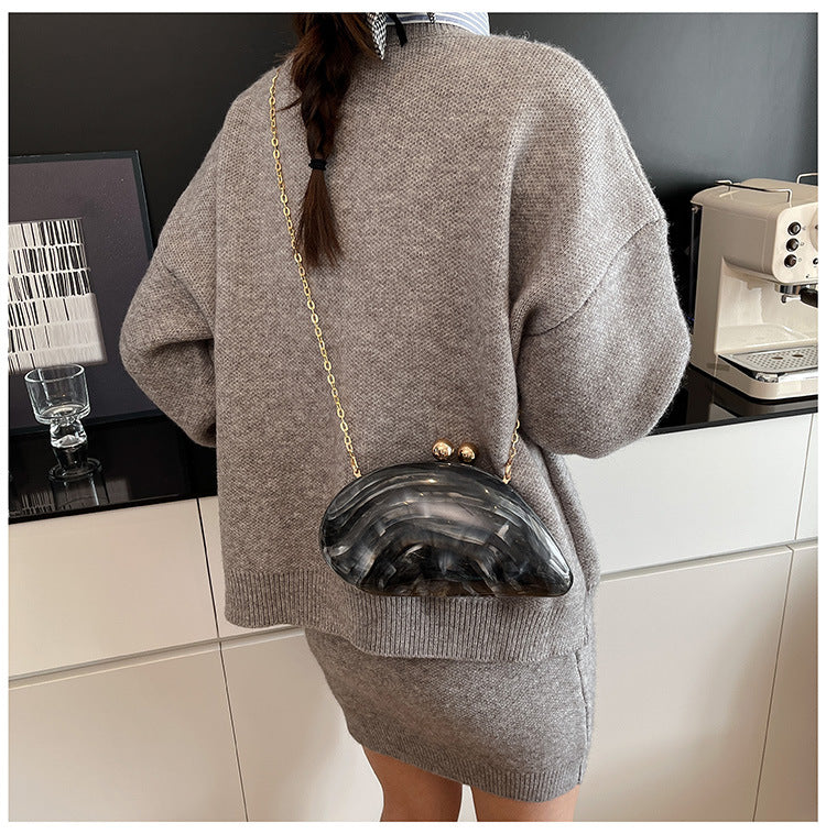 Pearl Chain Evening Clutch Bag | Oval Marble Finish A36