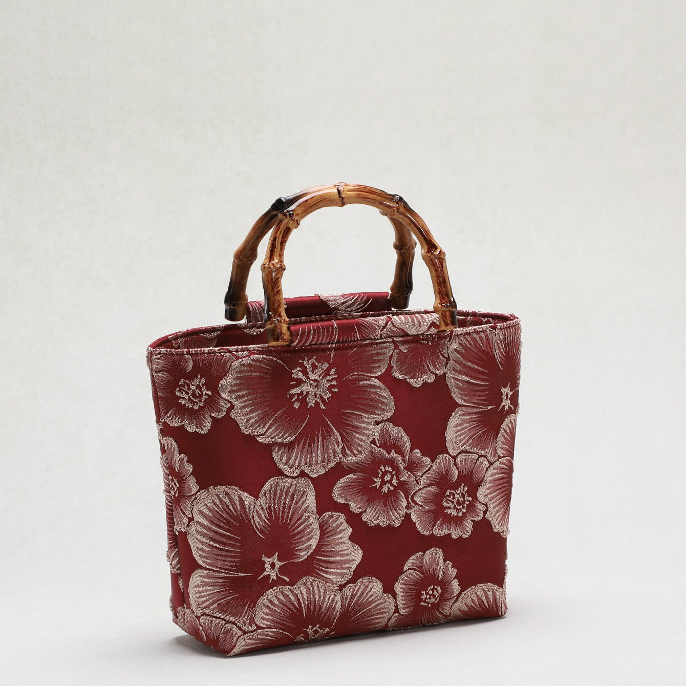 Bamboo Handle Sequin Floral Tote Bag for Women | Fabric Top Handle A46
