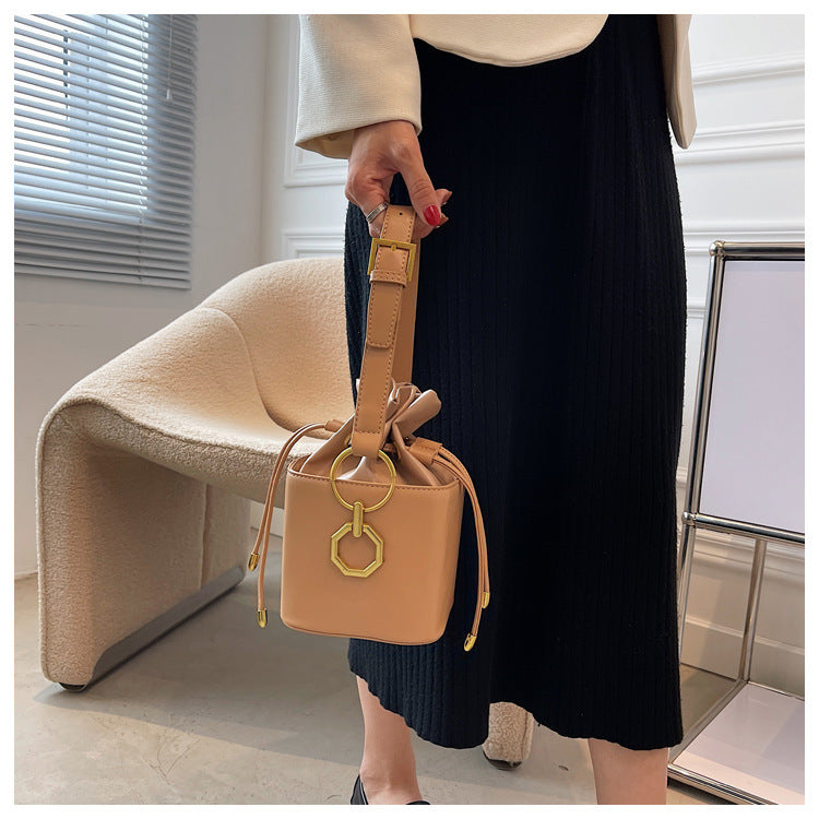 Niche PU Leather Bucket Bag | Drawstring Crossbody Mini Bag A48