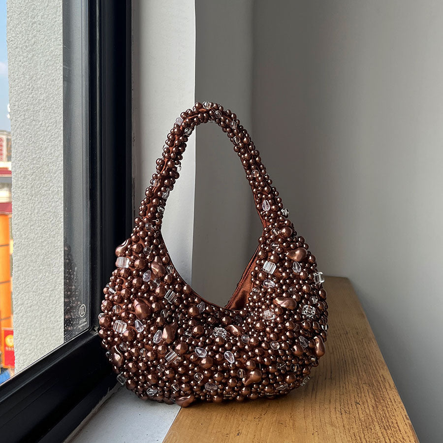 Crystal Beaded Woven Underarm Bag | Retro PVC Dumpling Bag A59