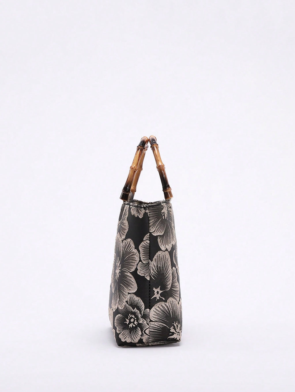 Bamboo Handle Sequin Floral Tote Bag for Women | Fabric Top Handle A46