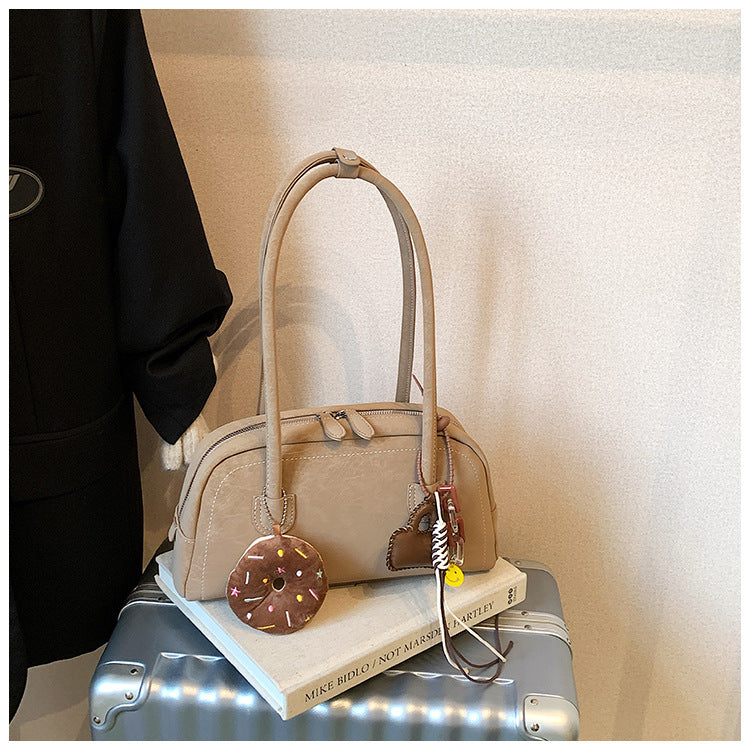 Women's Suede Shoulder Bag Retro Pillow Shape with Charm A24