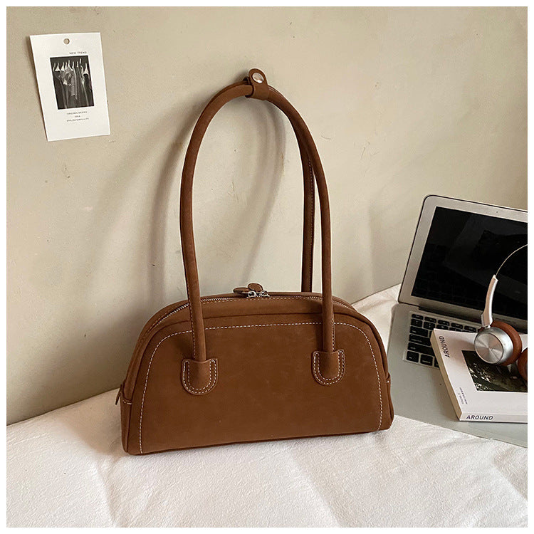 Women's Suede Shoulder Bag Retro Pillow Shape with Charm A24