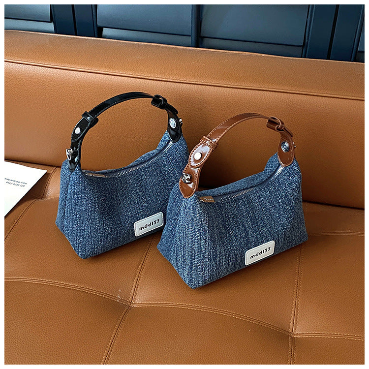 Women's Denim Shoulder Bag with Bear Charm Compact Crossbody A23