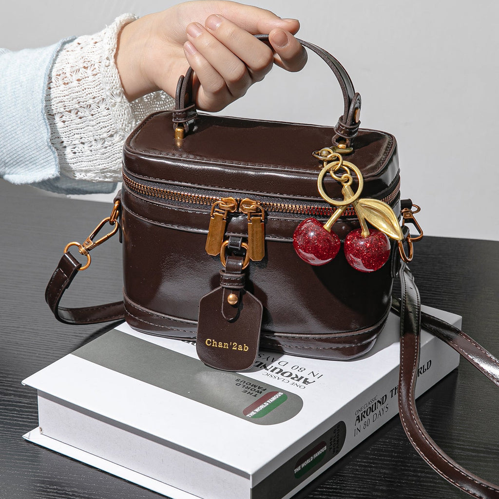 Cherry Charm Box Bag for Women | PU Leather Crossbody Tote Handbag A43