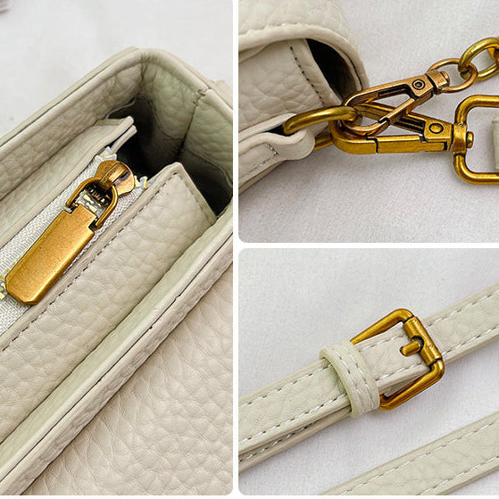 Women's Chain Shoulder Bag | Retro PU Baguette with H-Buckle A18