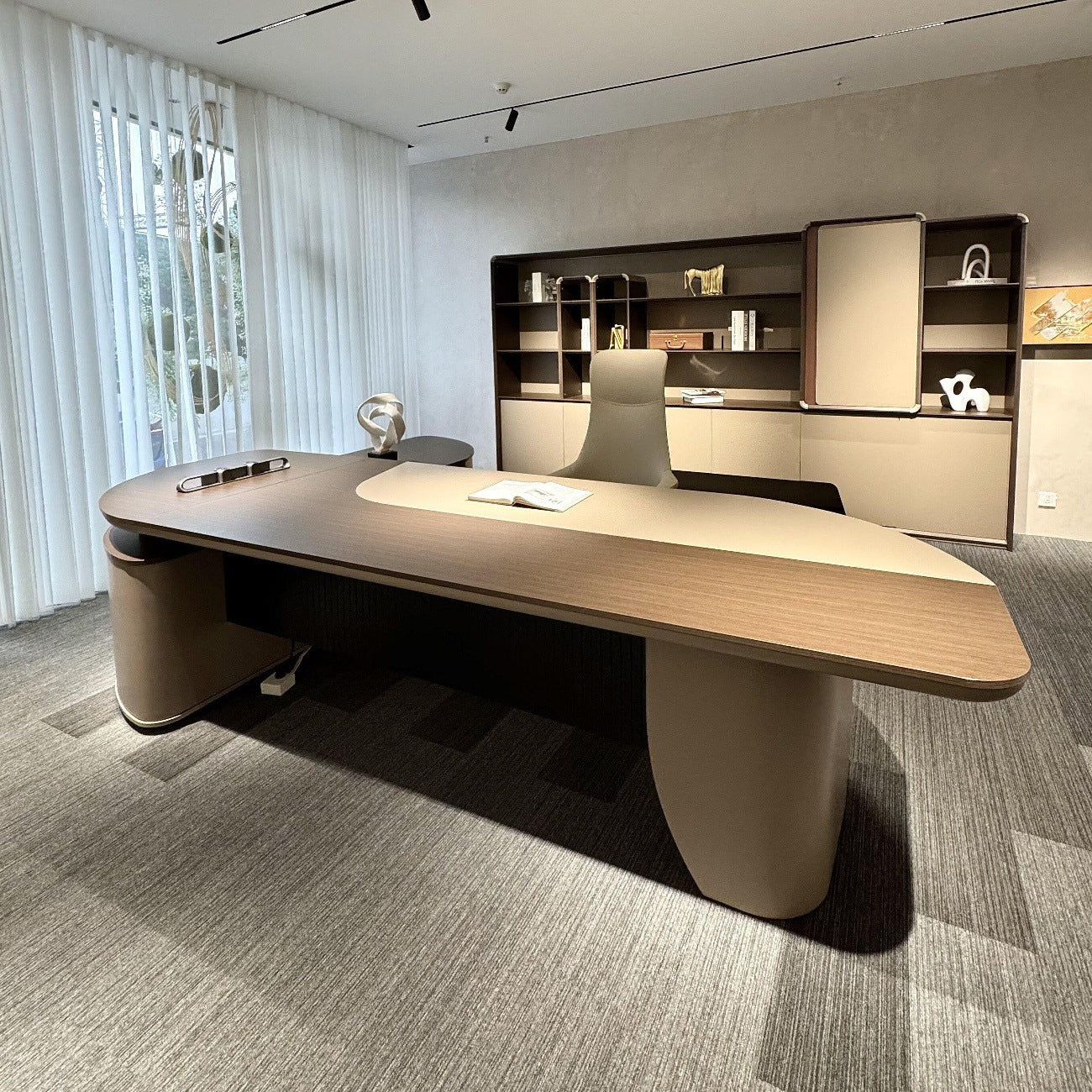Wood Executive Desk with Side Cabinet A113