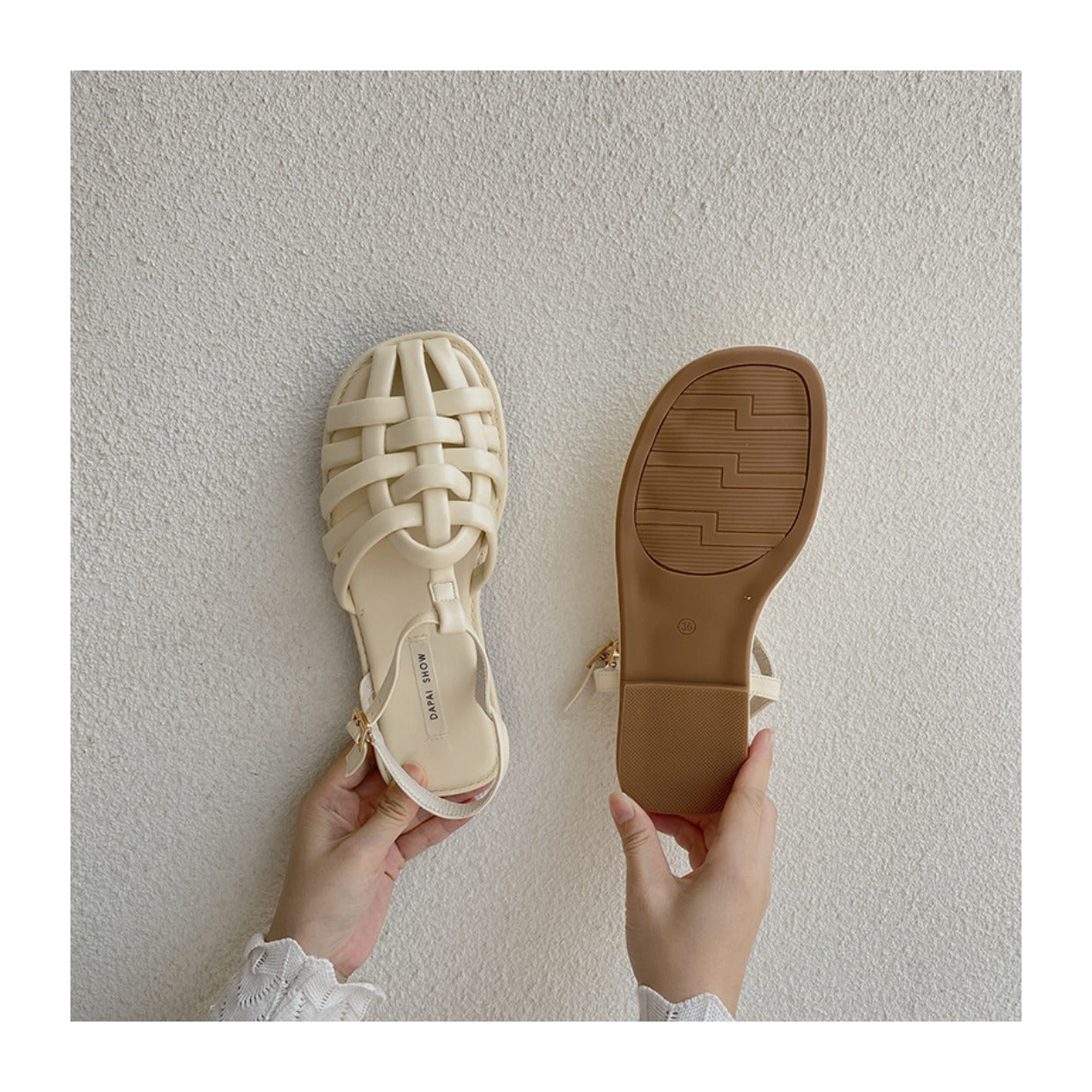 Roman Style Hollow Buckle Sandals | Open-Toe Flat Sandals for Women A79