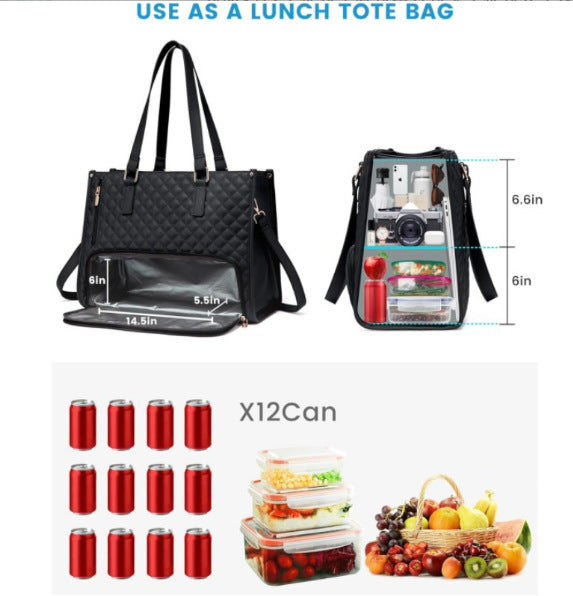 Insulated Lunch Bag for Women | Laptop Sleeve, Quilted Tote A12