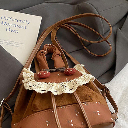 Cute Mini Backpack for Girls | Lace Suede Cherry Detail Bag A22