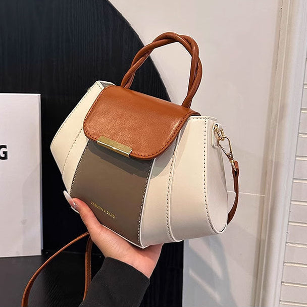 Color-Blocked Bucket Handbag for Women | PU Leather Top Handle Bag A41