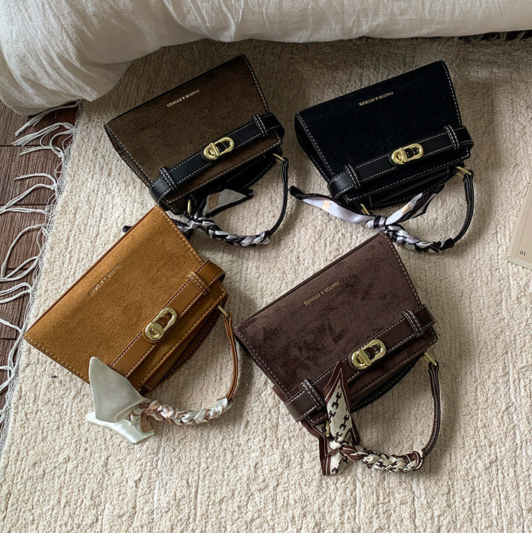 Retro Suede Shoulder Bag for Women | Braided Handle, Lock A14