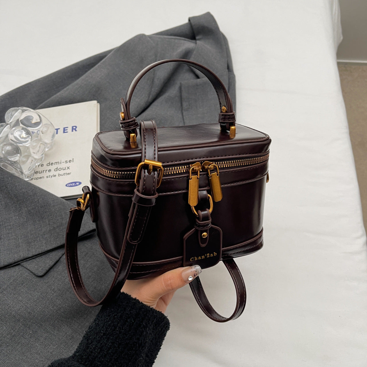 Cherry Charm Box Bag for Women | PU Leather Crossbody Tote Handbag A43