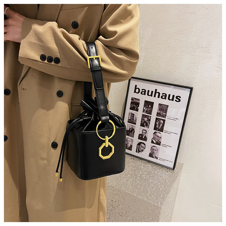 Niche PU Leather Bucket Bag | Drawstring Crossbody Mini Bag A48