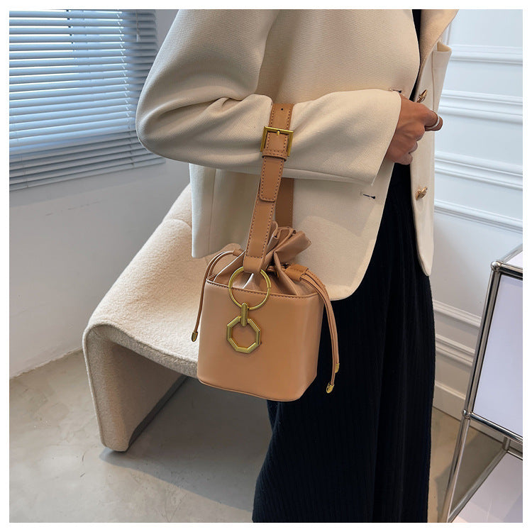 Niche PU Leather Bucket Bag | Drawstring Crossbody Mini Bag A48