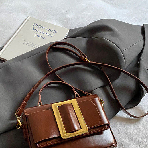 Retro Mini Square Crossbody Bag for Women | PU Leather Gold Buckle A37