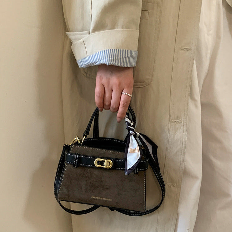 Retro Suede Shoulder Bag for Women | Braided Handle, Lock A14