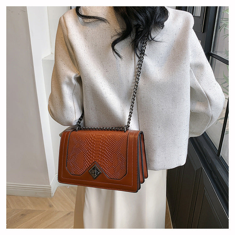 Retro Snakeskin PU Chain Bag | Women's Crossbody Square Bag A49