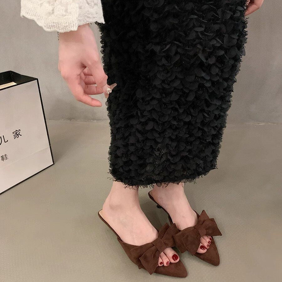 Bow Pointed-Toe Chunky Heel Sandals | Korean Style Summer Heels for Women A74