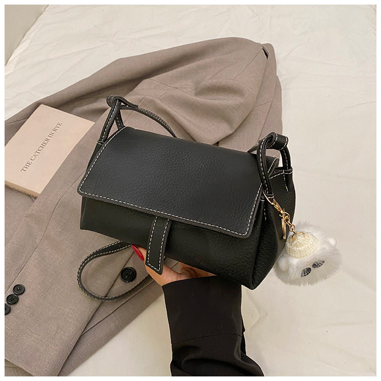 Korean Style PU Crossbody Bag | Small Shoulder Bag with Fur Pendant A60