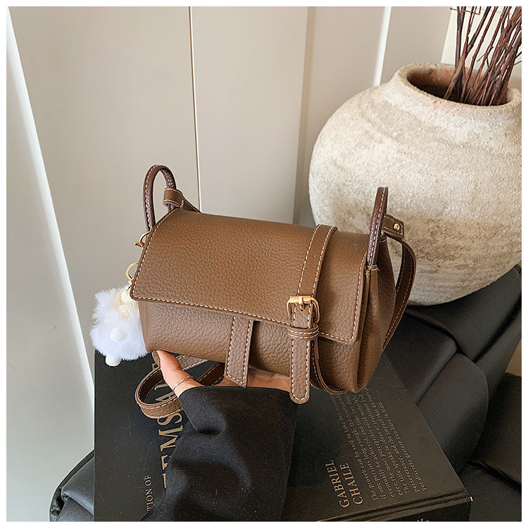 Korean Style PU Crossbody Bag | Small Shoulder Bag with Fur Pendant A60