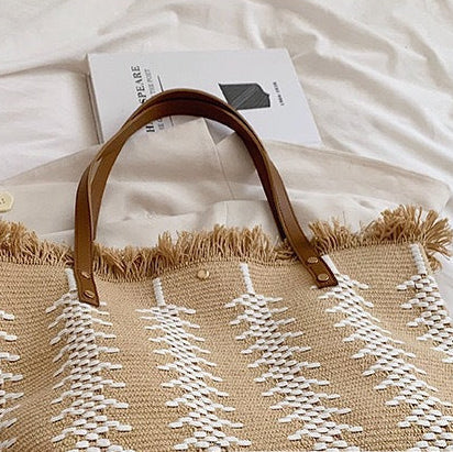 Large Canvas Tassel Tote Bag | Woven Shoulder Bag for Women A57