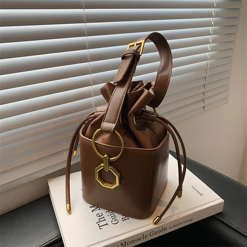 Niche PU Leather Bucket Bag | Drawstring Crossbody Mini Bag A48
