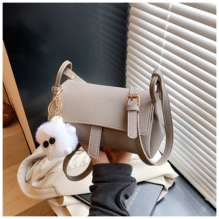 Korean Style PU Crossbody Bag | Small Shoulder Bag with Fur Pendant A60