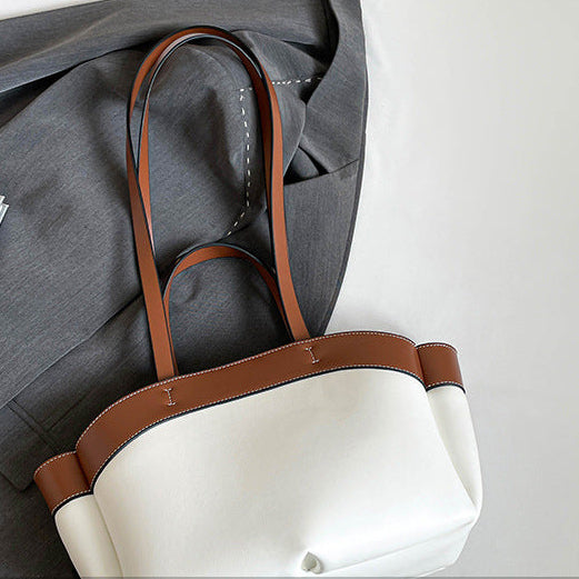 Women's Large Tote Shoulder Bag Colour Block Trim, Open Carry A32