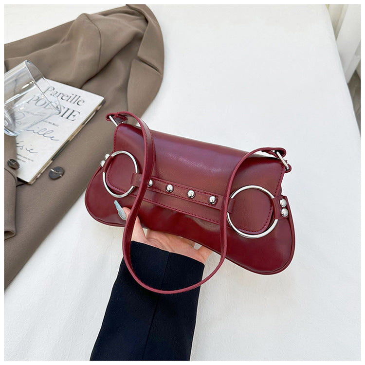 Women's Street Style Shoulder Bag Rivet Ring Hardware Detail A25
