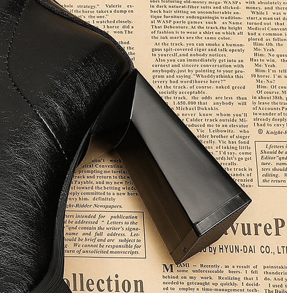 Pointed-Toe Thick Heel Martin Boots | Korean High-Heel Knight Boots for Women A75