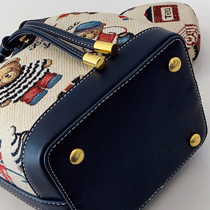 Cartoon Bear Canvas Bucket Bag | Cute Crossbody Bag for Women A52