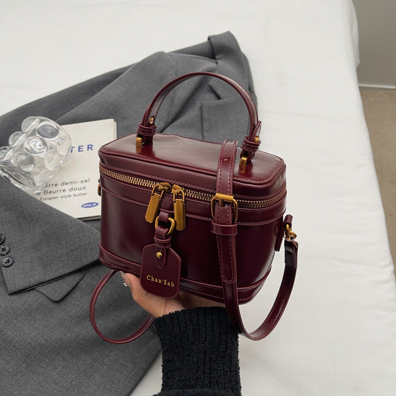 Cherry Charm Box Bag for Women | PU Leather Crossbody Tote Handbag A43