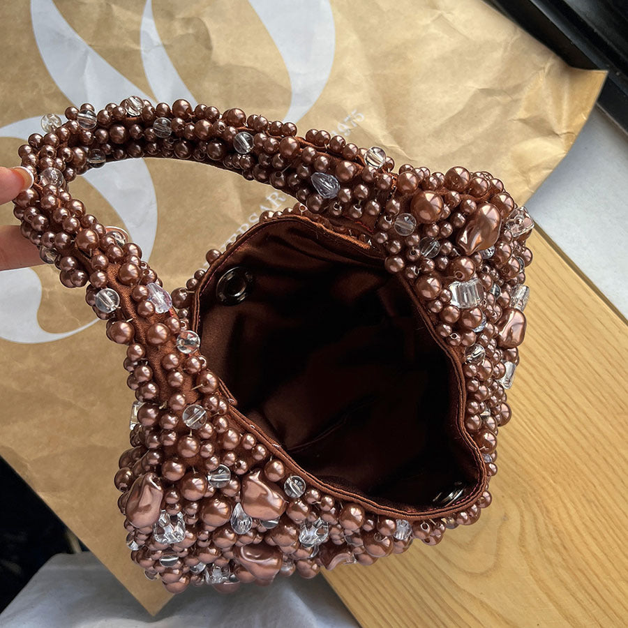 Crystal Beaded Woven Underarm Bag | Retro PVC Dumpling Bag A59