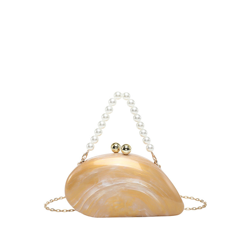 Pearl Chain Evening Clutch Bag | Oval Marble Finish A36