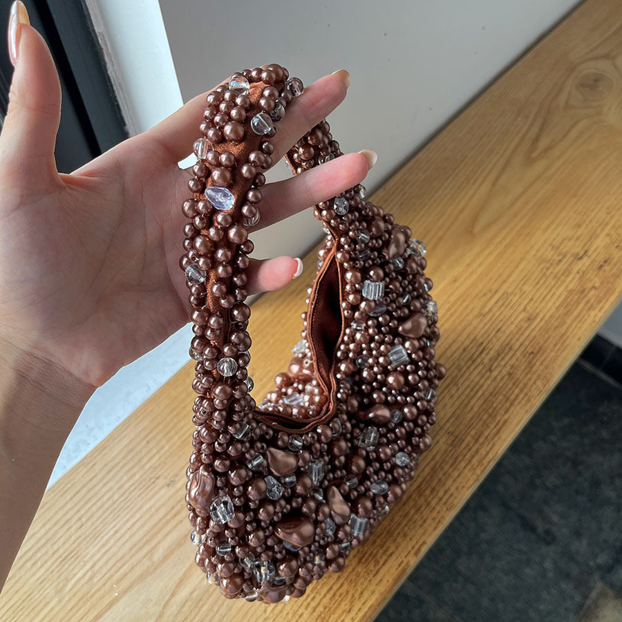 Crystal Beaded Woven Underarm Bag | Retro PVC Dumpling Bag A59