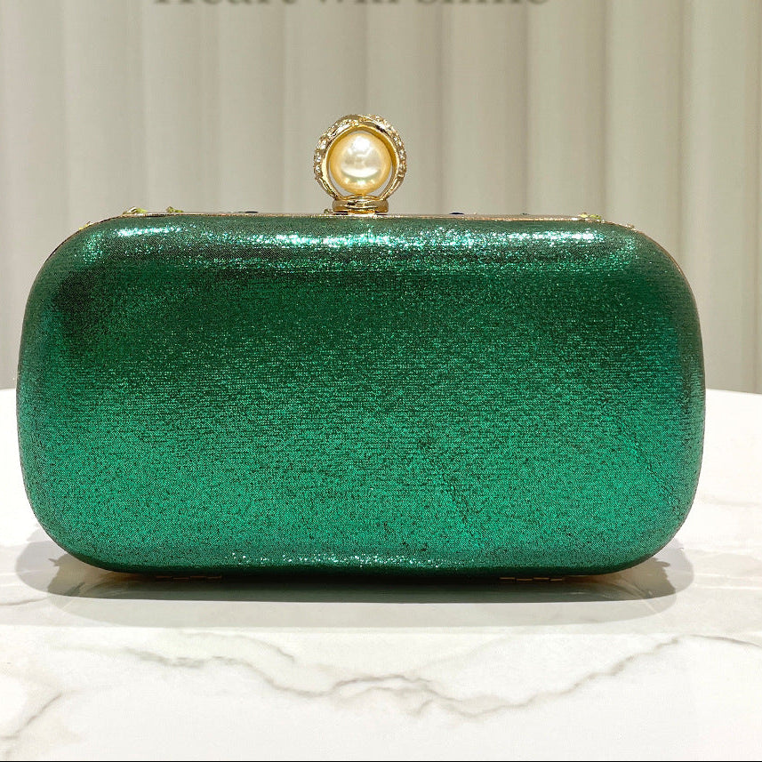 Dark Green Sequin Embroidered Clutch Bag | Beaded Evening Box Bag A66