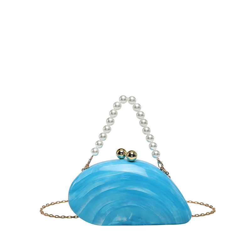 Pearl Chain Evening Clutch Bag | Oval Marble Finish A36