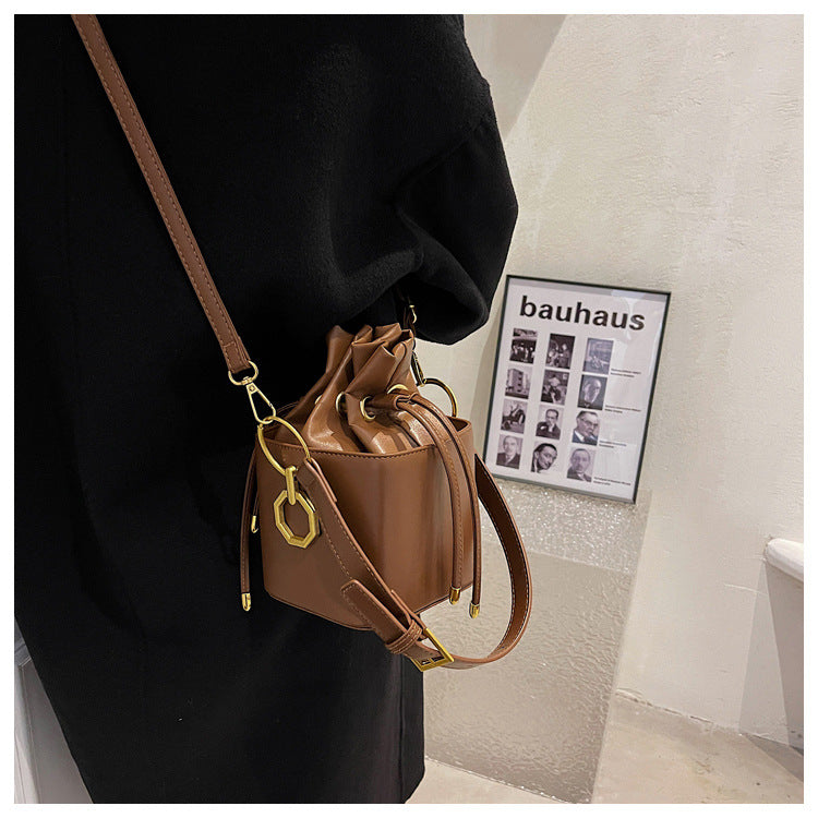 Niche PU Leather Bucket Bag | Drawstring Crossbody Mini Bag A48