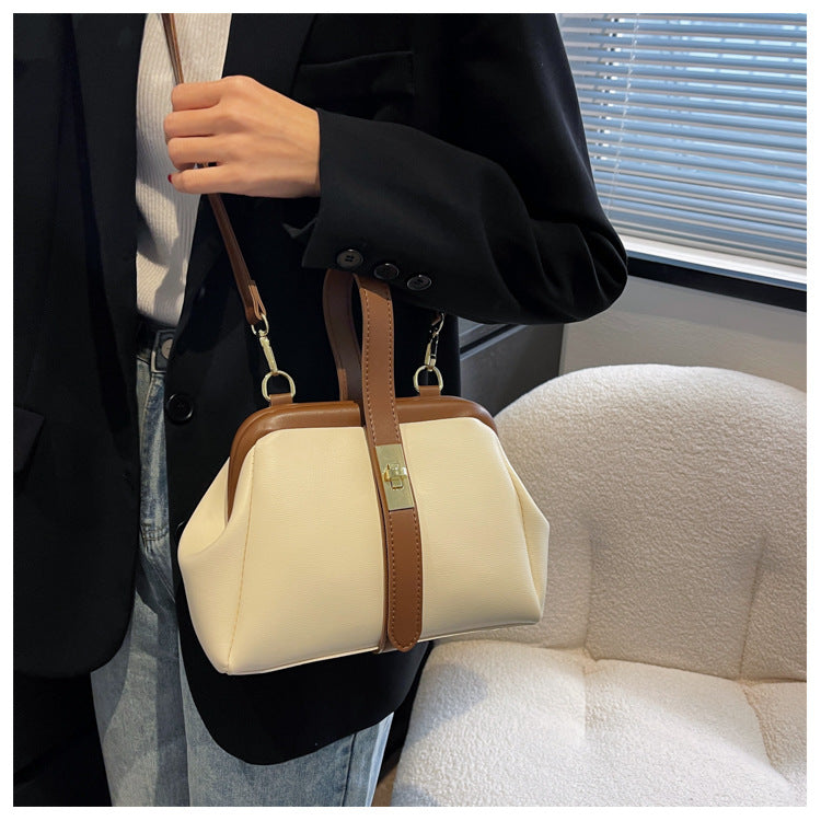 Contrast Color PU Tote Bag | Retro Fashion Handbag for Women A62