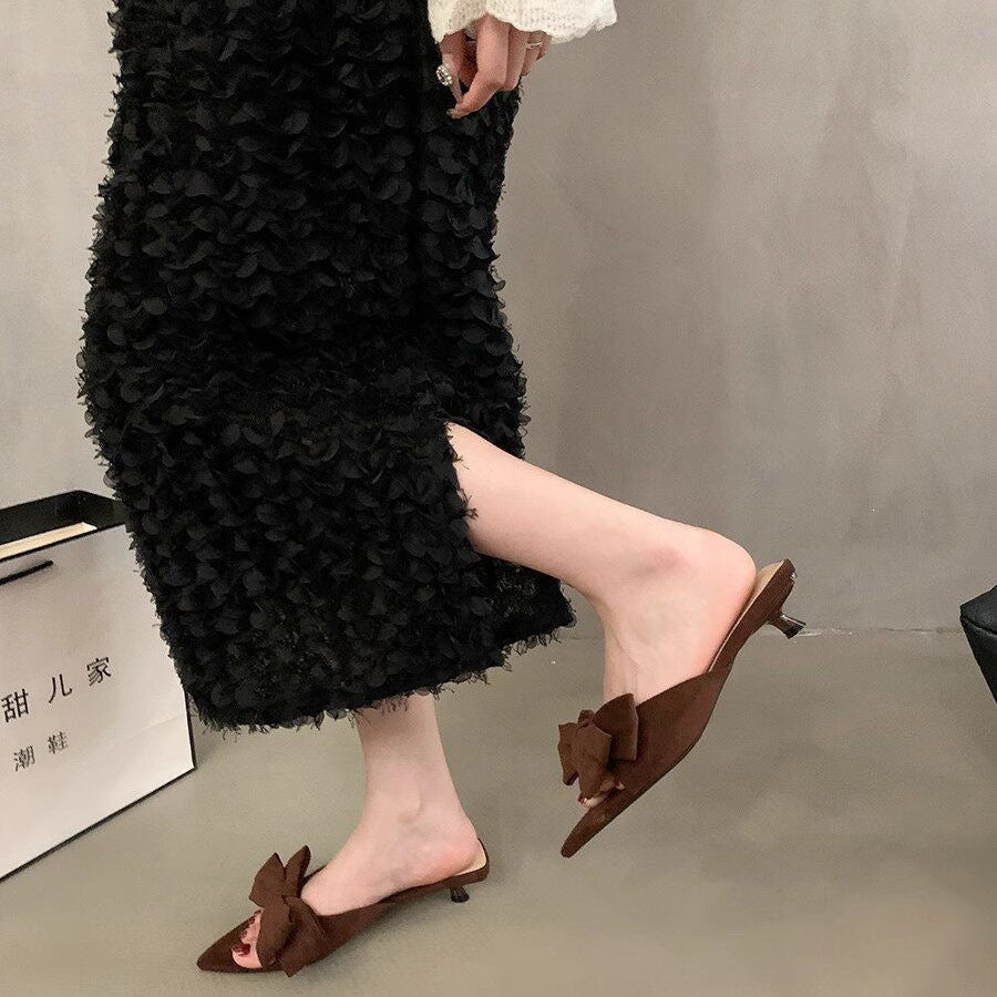 Bow Pointed-Toe Chunky Heel Sandals | Korean Style Summer Heels for Women A74