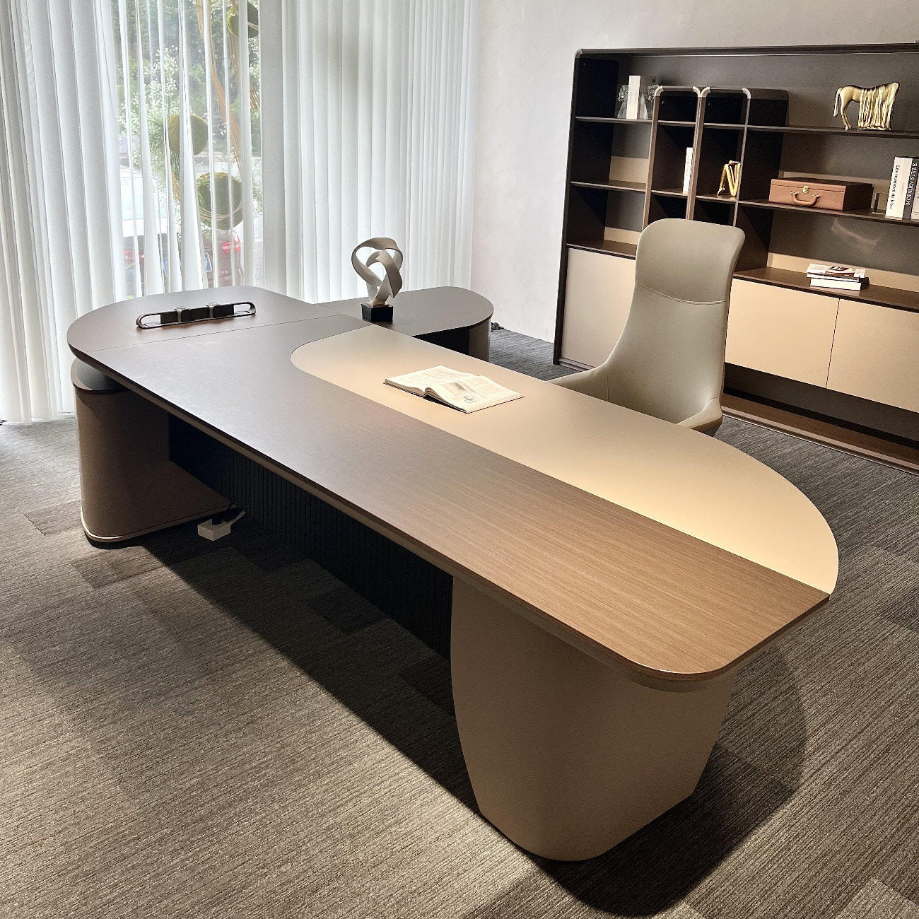 Wood Executive Desk with Side Cabinet A113