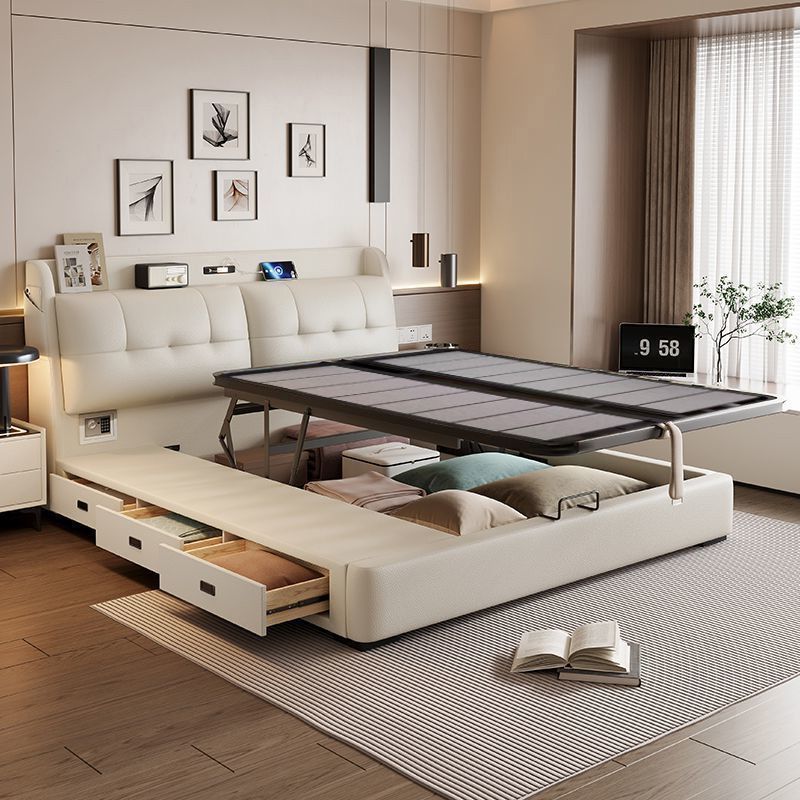 Modern Soft-Upholstered Leather Bed Italian Style High Box Storage Bed A105