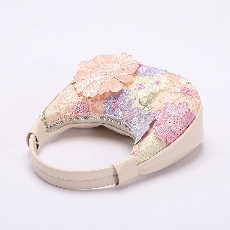 3D Floral Embroidery Hobo Bag for Women | Mesh Jacquard PU Leather A42