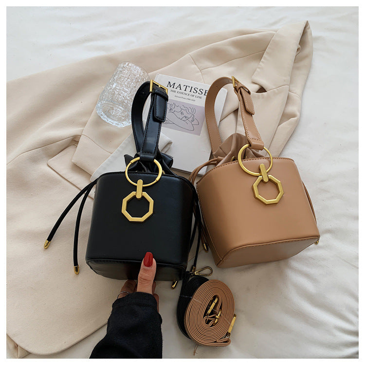Niche PU Leather Bucket Bag | Drawstring Crossbody Mini Bag A48